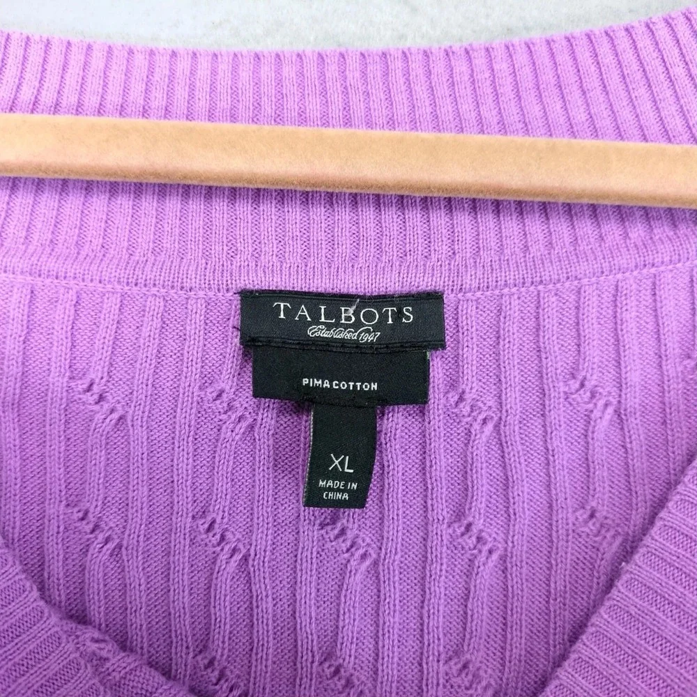 Talbots Purple Cable Knit Boat Neck Pullover Sweater Womens XL Pima Cotton Chic